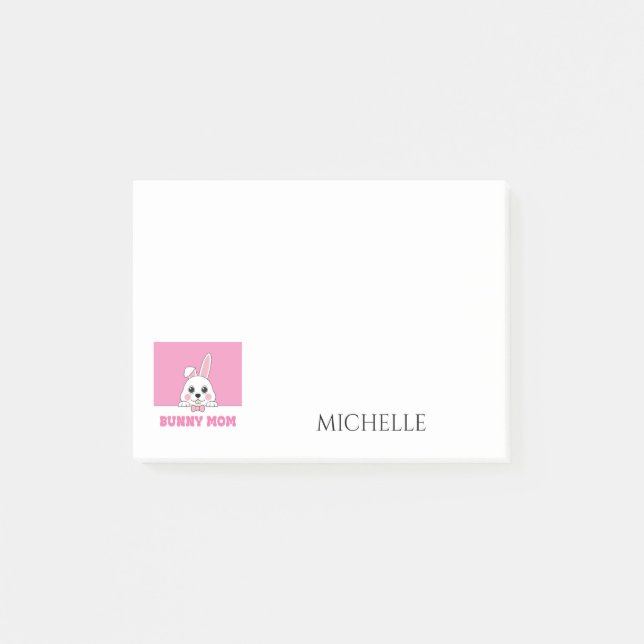 Cute Bunny Mom Pink Personalized Post-it Notes (Front)