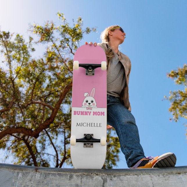 Cute Bunny Mom Pink Personalized Skateboard (Outdoor 1)