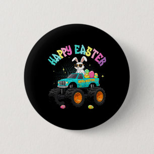Cute Bunny Monster Truck Happy Easter For Kids Boy Button