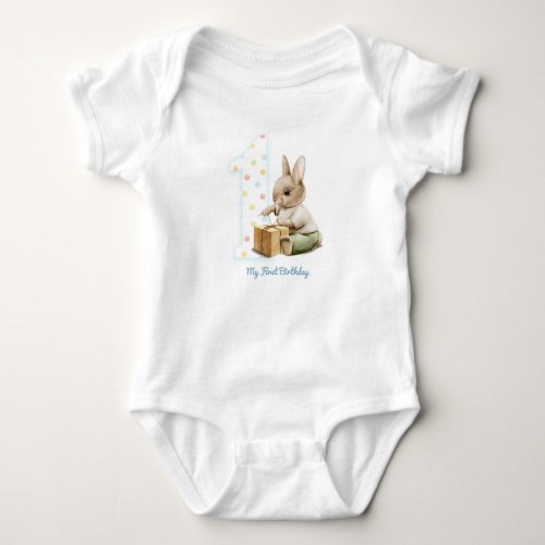 Cute Bunny My First Birthday T_Shirt Baby Bodysuit