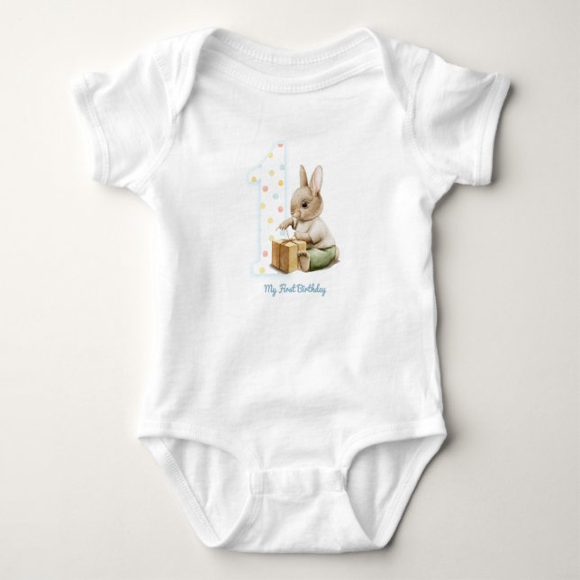 Cute Bunny My First Birthday T-Shirt Baby Bodysuit (Front)