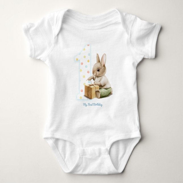 Cute Bunny My First Birthday T-Shirt Baby Bodysuit (Front)