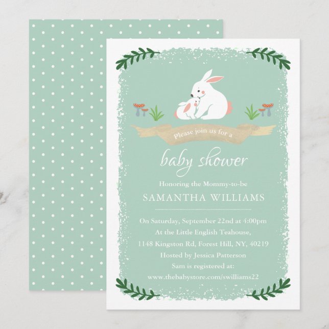 Cute Bunny Neutral Baby Shower Invitation (Front/Back)
