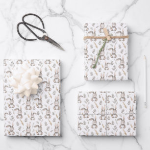Cute Bunny Neutral Gray Baby's Wrapping Paper Sheets
