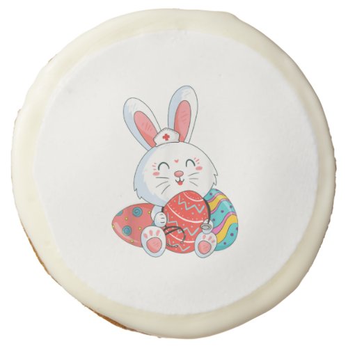 Cute Bunny Nurse Eggs Happy Easter Day Nursing Sugar Cookie
