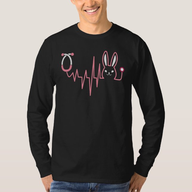 Cute Bunny Nurse Heartbeat Nurse Squad Happy Easte T-Shirt (Front)