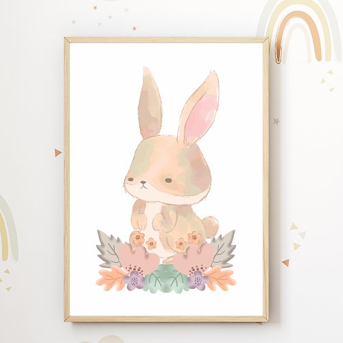 Cute Bunny Nursery Poster Animal Kids Room Decor