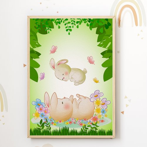 Cute Bunny Nursery Poster Print Kids Room Decor