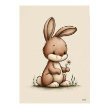 Cute Bunny Nursery Wall Art Scandinavian Neutral 