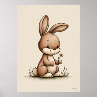 Cute Bunny Nursery Wall Art Scandinavian Neutral 