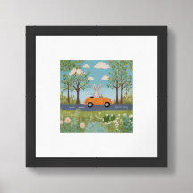 Cute Bunny on a Car Wall Art Print