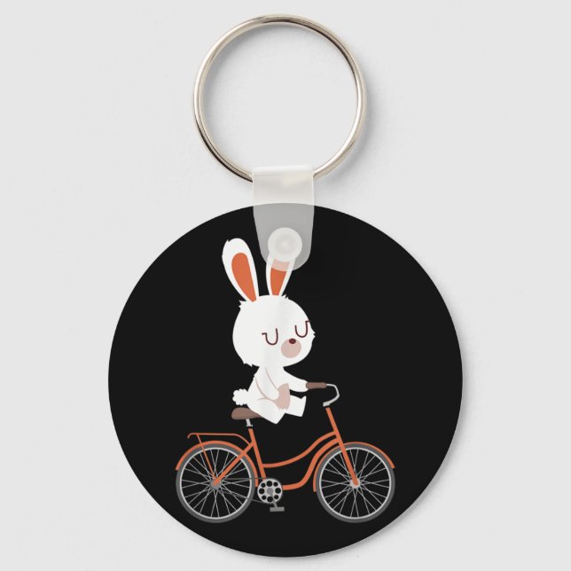 Cute Bunny On Bike Rabbit Cycling Bicycle Bunny Keychain (Front)