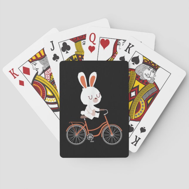 Cute Bunny On Bike Rabbit Cycling Bicycle Bunny Poker Cards (Back)