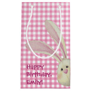 cute bunny on pink gingham small gift bag