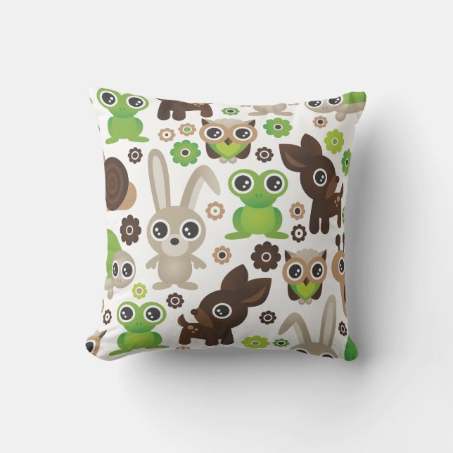 Cute bunny owl deer frog turtle pattern throw pillow (Front)