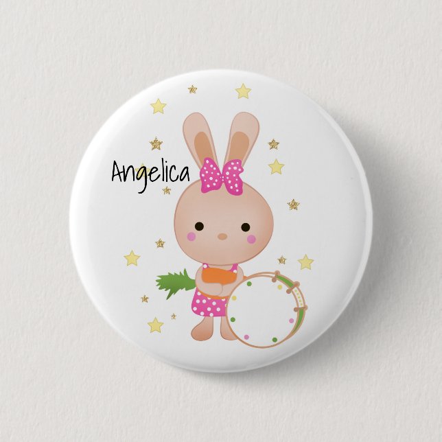 Cute, Bunny, paddle, birthday, greeting, invitati Button (Front)