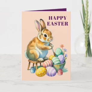Cute Bunny Painting Easter Eggs Greeting Card
