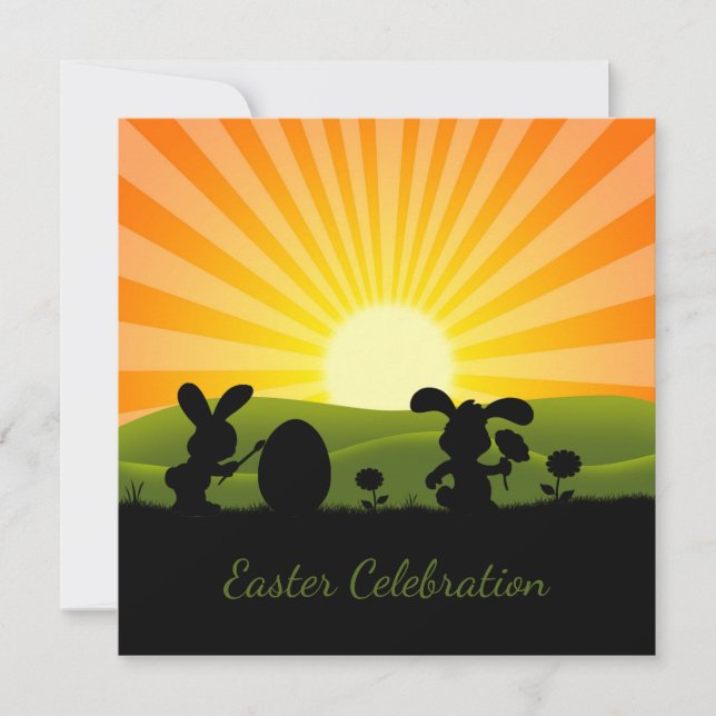 Cute Bunny Painting Egg Easter Party Invitation (Front)