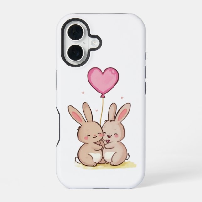 Cute Bunny Pair with Heart Balloon Phone Case  (Back)