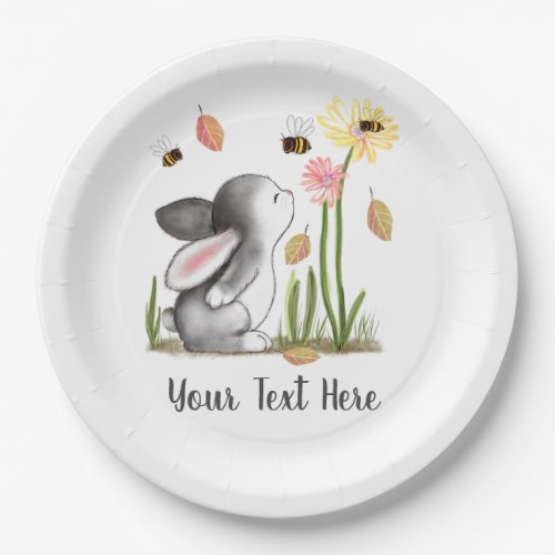 Cute bunny paper plates white