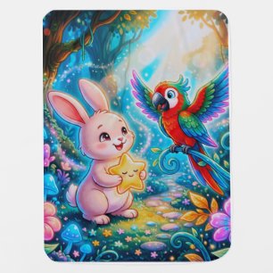 Cute Bunny Parrot Baby Blanket 🌈Baby Blanket🐰🦜