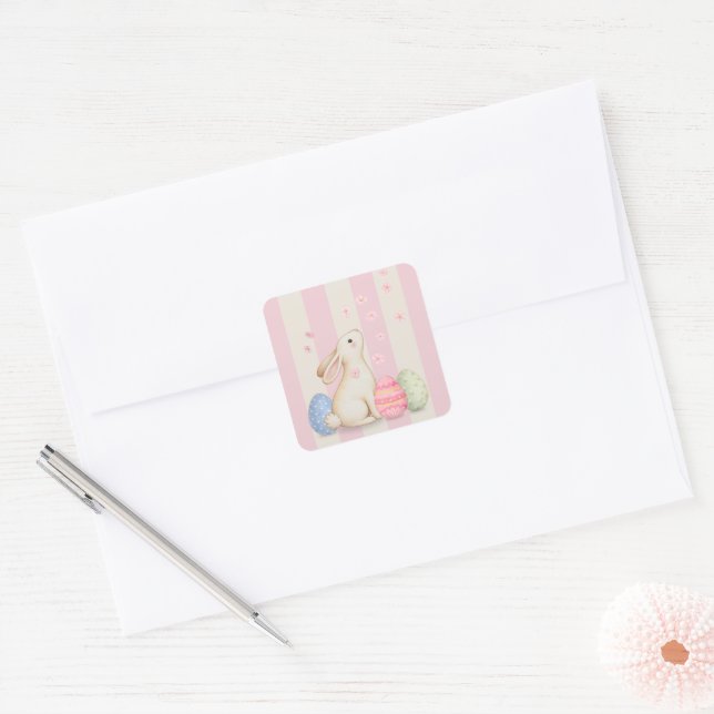 Cute Bunny Pastel Easter Square Sticker (Envelope)