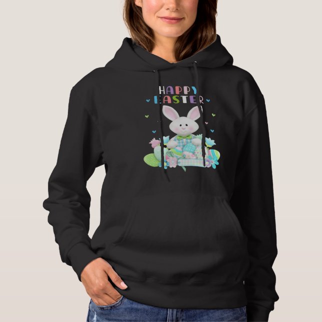 Cute Bunny Pastel Spring Eggs Hunt Rabbit Happy Ea Hoodie (Front)