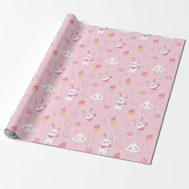 Cute Bunny Pattern Wrapping Paper (Unrolled)