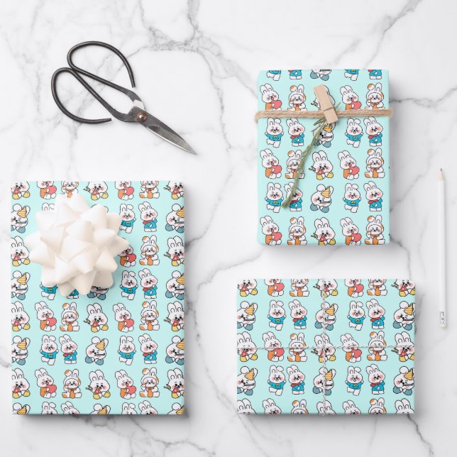 Cute Bunny Pattern Wrapping Paper Sheet  (Front)