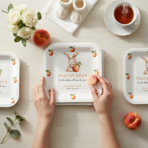Cute Bunny Peach Theme Baby Shower Paper Plates