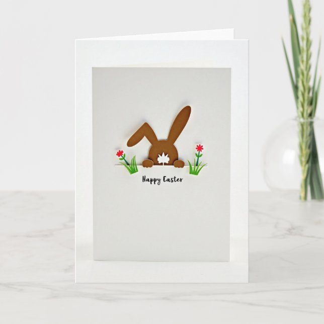 Cute Bunny Peek Paper Cut Card (Front)