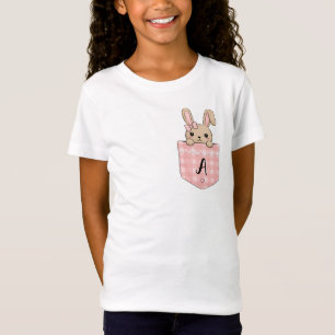 Cute Bunny Peeking from Pocket with initial T-Shirt