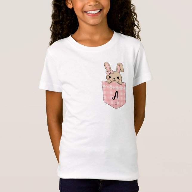 Cute Bunny Peeking from Pocket with initial T-Shirt (Front)