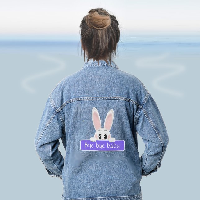 Cute Bunny Peeking with Message Denim Jacket (Creator Uploaded)