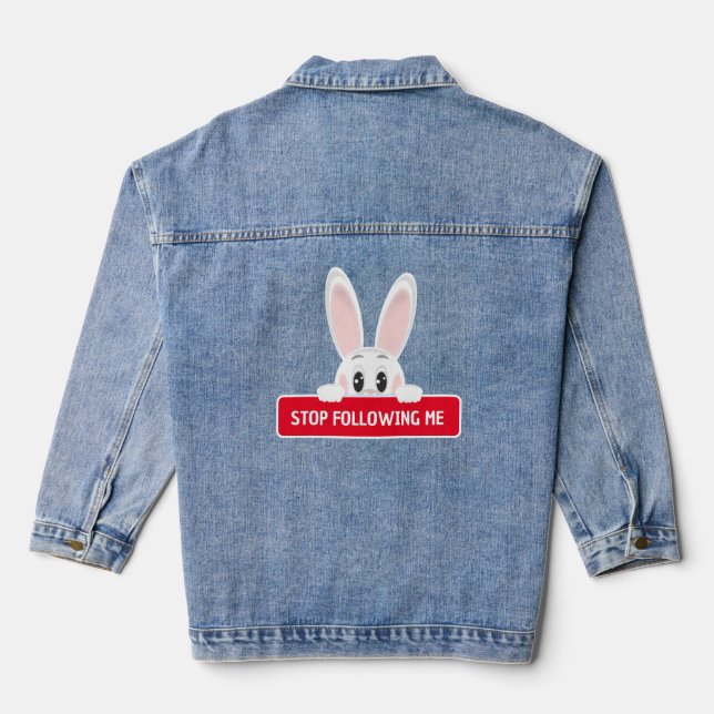 Cute Bunny Peeking with Stop Message Denim Jacket (Back)