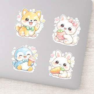 Cute Bunny, Penguin & Shiba Inu Pastel Kawaii Sticker
