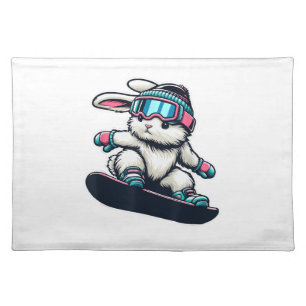 Cute Bunny Performing Snowboarding Trick Kids East Cloth Placemat