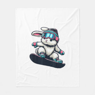 Cute Bunny Performing Snowboarding Trick Kids East Fleece Blanket