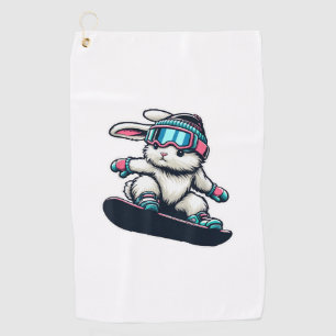 Cute Bunny Performing Snowboarding Trick Kids East Golf Towel