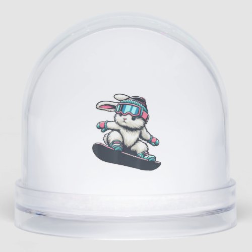 Cute Bunny Performing Snowboarding Trick Kids East Snow Globe