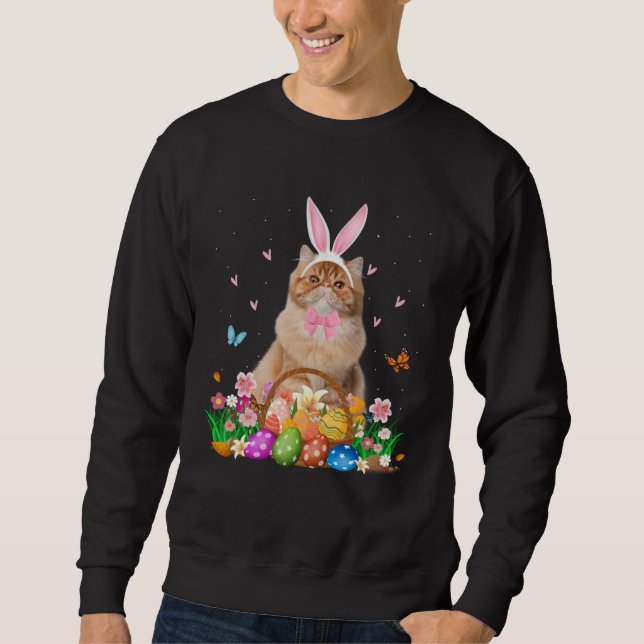 Cute Bunny Persian Cat & Easter Egg Basket Easter  Sweatshirt (Front)