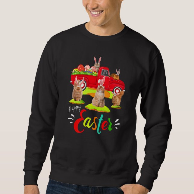 Cute Bunny Persian Cats Riding Red Truck Happy Eas Sweatshirt (Front)