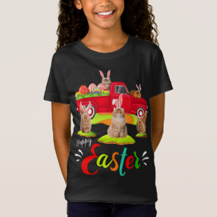 Cute Bunny Persian Cats Riding Red Truck Happy Eas T-Shirt