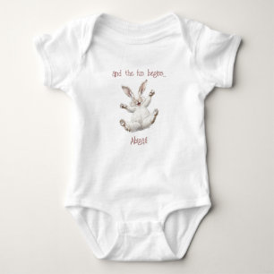 Cute Bunny Personalized And the Fun Begins Baby Bodysuit