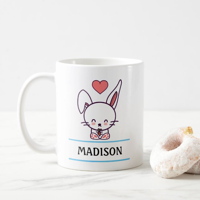 Cute Bunny Personalized Coffee Mug (With Donut)