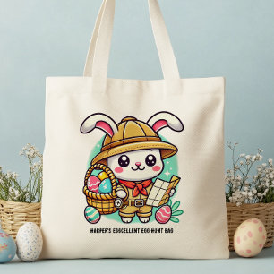 Cute Bunny Personalized Easter Egg Hunt Tote Bag