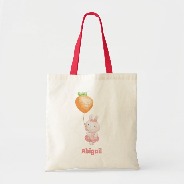 Cute Bunny - Personalized Easter Egg Hunt Tote Bag (Front)
