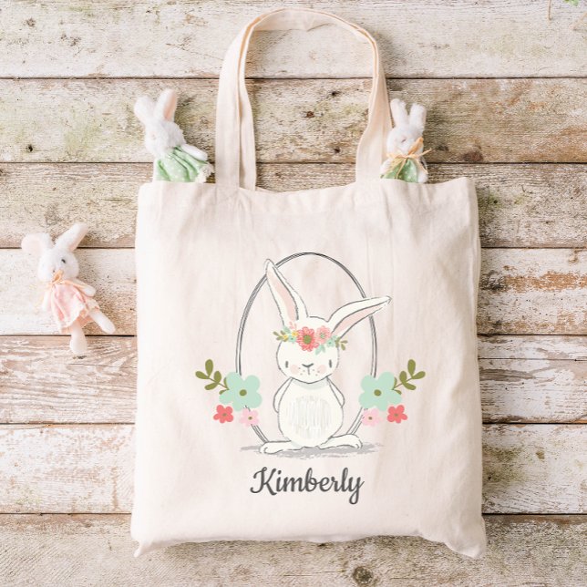 Cute Bunny Personalized Easter Tote Bag (Creator Uploaded)