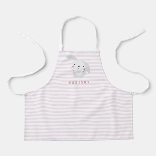 Cute Bunny _ Personalized Pink Striped Kids Apron