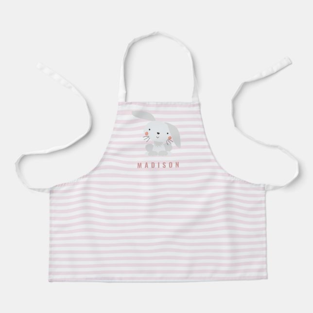 Cute Bunny - Personalized Pink Striped Kids' Apron (Front)